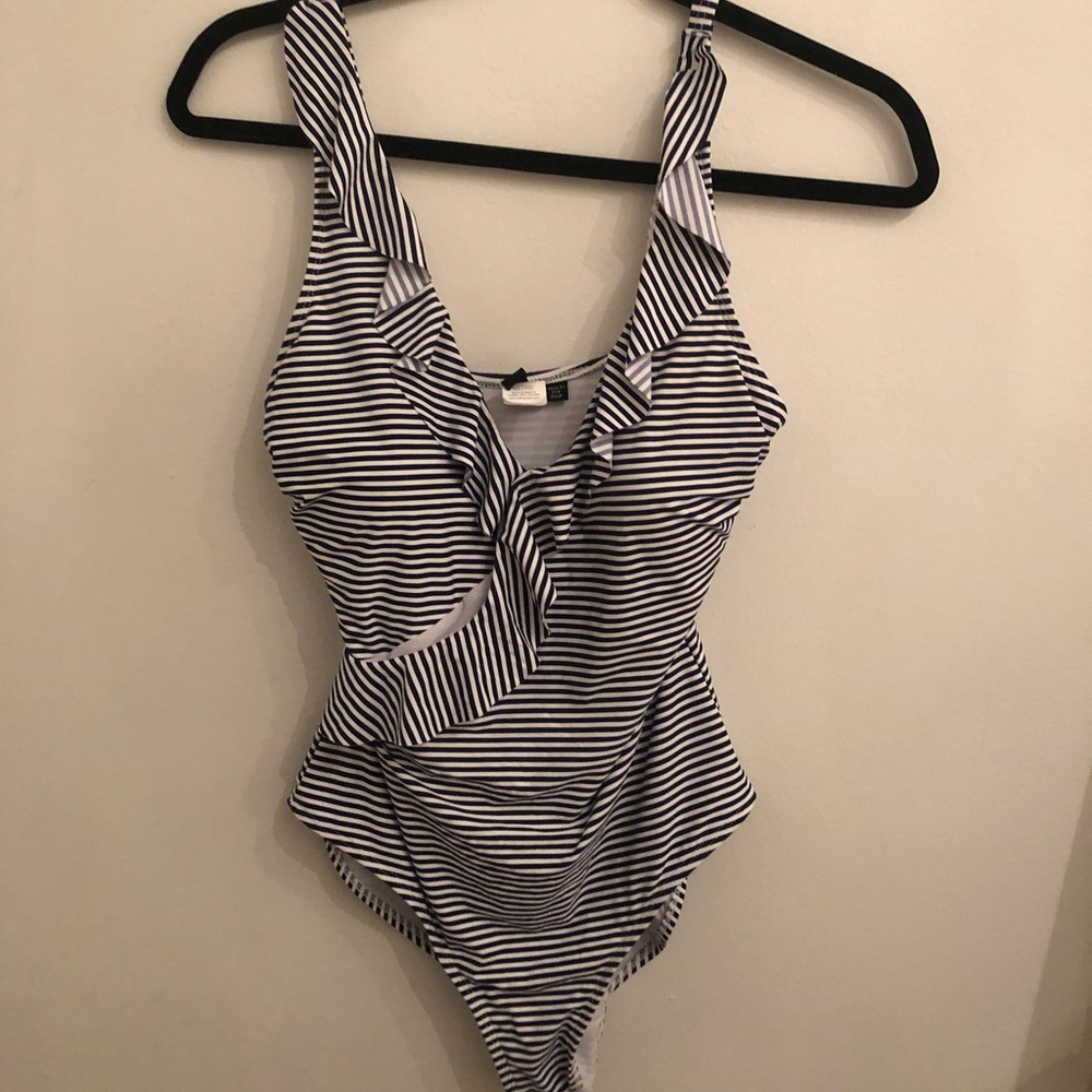 striped ruffled one piece swimsuit